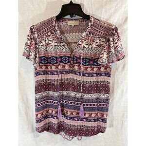 Live & Let Live Women’s Small Pink Boho Print Blouse